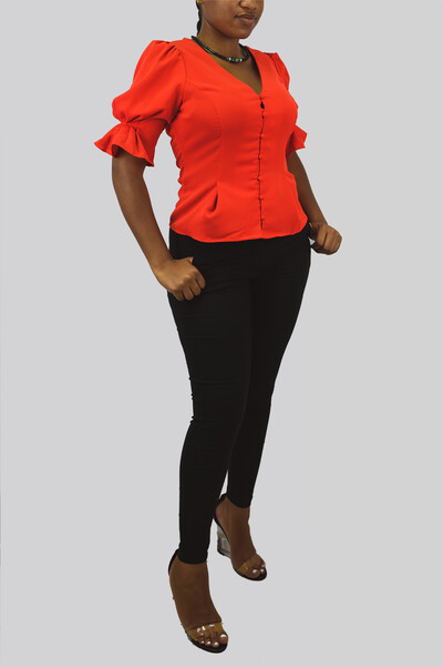 Button Down Puff Sleeve Top : $49.99