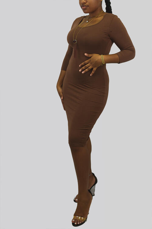 Brown Bodycon Midi Dress: $39.99