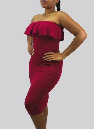 Layered Ruffle Tube Burgundy Dress: $54.99