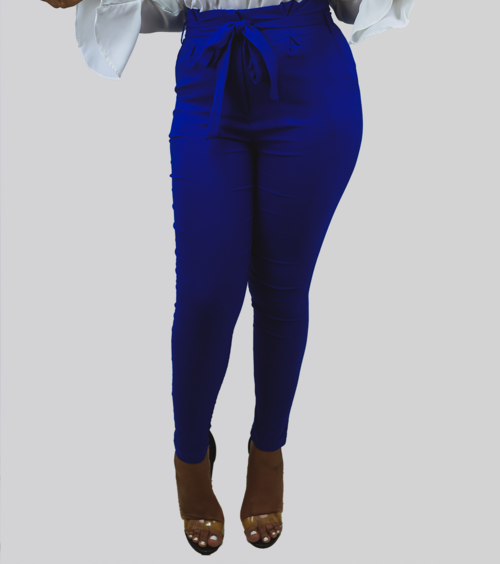 Belted Paperbag Waist RoyalBlue Skinny Pants: $94.99