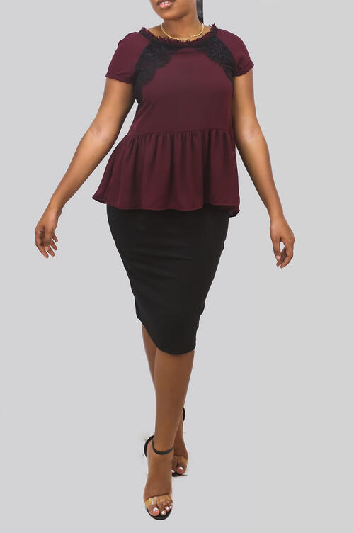 Peplum Burgundy Top : $44.99